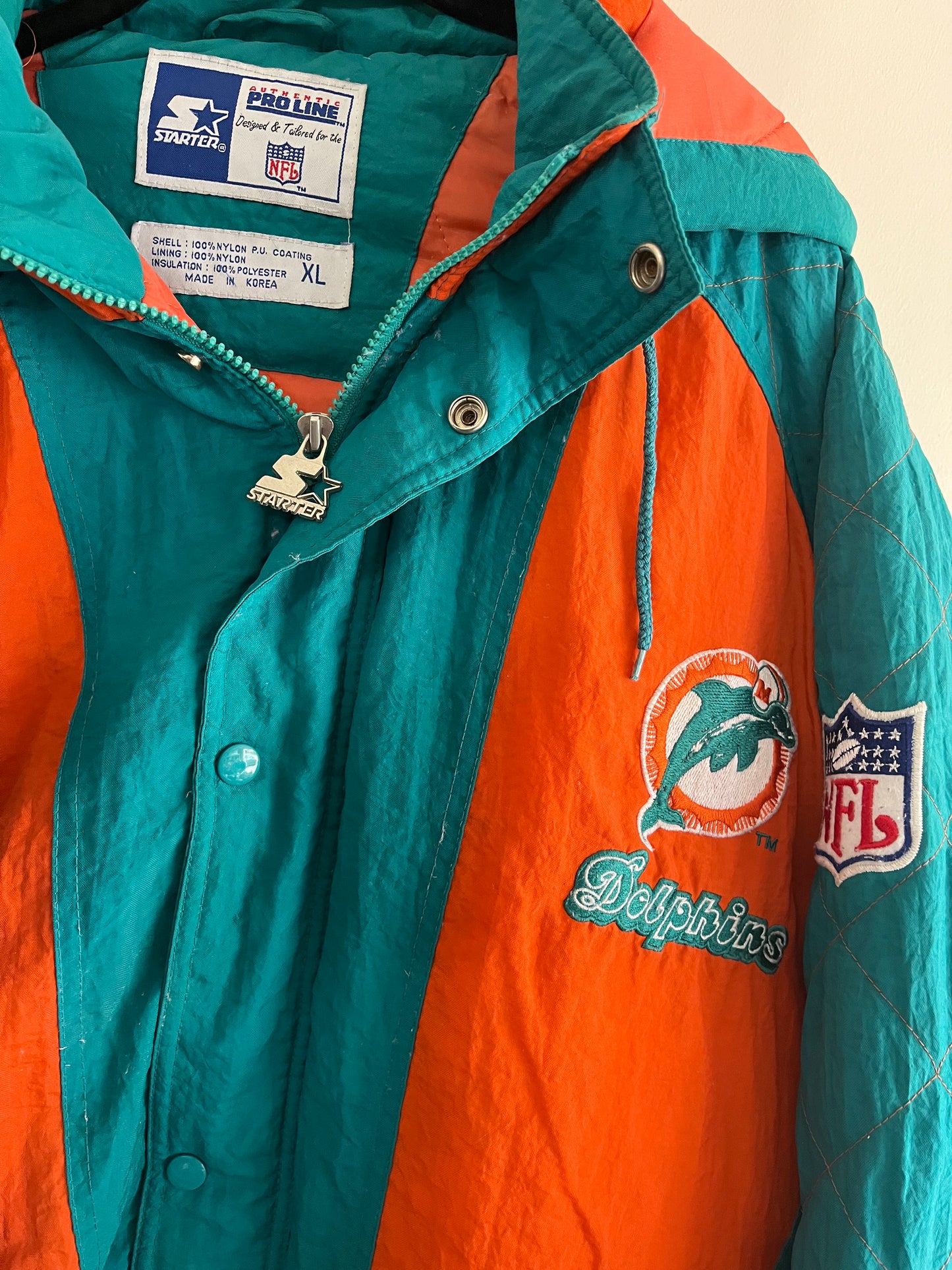 Vintage Starter Pro Line Miami Dolphins Bubble Jacket